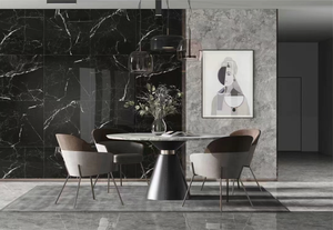 Murales de pared de azulejos en blanco y negro de 60x120, azulejos a cuadros en blanco y negro, zócalo negro mate brillante, azulejo de losa de porcelana pulida - Product Image 3