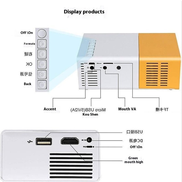 YG300 Yellow White Mini LED Projector Portable Mobile Phone Projection Micro Machine Android 12 Direct Factory Sales Hot Selling