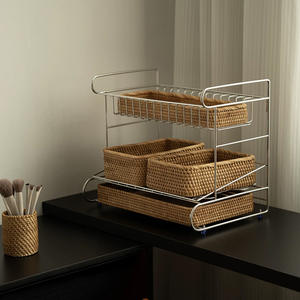 ตะกร้าเก็บของหลายชั้นสำหรับแปรงเครื่องสำอางโต๊ะเครื่องแป้งเดสก์ท็อป 304 ถาดสแตนเลสสตีลแบบทอขนาดใหญ่ขนาดกลาง - Product Image 4