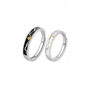 Sterling <b>Silver</b> S925 Romantic Moon Simple Couple <b>Ring</b> for Wedding Jewelry <b>Adjustable</b> Open Matched Couple <b>Ring</b> for Men Women - Product Image 5
