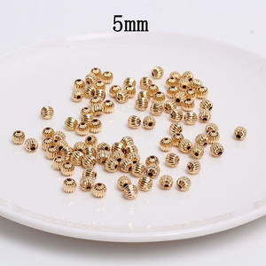 JS1683 оптовая продажа 8 мм Прямые гофрированные латунные бусины 18K позолоченные Арбузные бусины - Product Image 3