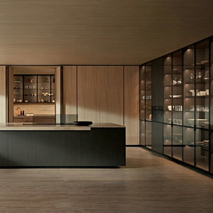Mueble de Cocina Moderno con Puerta de Vidrio y Diseño de Panel de Madera para Área de Despensa de Oficina - Product Image 1