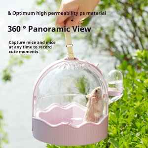 Pembawa hewan kecil portabel dengan botol air kandang <span class=keywords><strong>Hamster</strong></span> Mouse kotak perjalanan pola Solid jenis penutup bernapas untuk hewan peliharaan