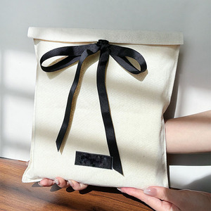 Custom Eco-Friendly Velvet Grosgrain Drawstring Durable Cotton Packaging Bag for <b>Clothes</b> <b>Storage</b> & Gift Use Beige - Product Image 5