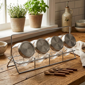 Easylife Nuovo Set di 4 Barattoli in <span class=keywords><strong>Vetro</strong></span> da 195ml per Spezie con Coperchio in Acciaio Inox, Adatti al Microonde, per Uso in Cucina e Feste - Product Image 1