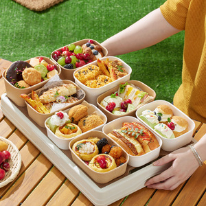 Disposable Kraft Paper Food <b>Container</b> Square Shape For Picnic And Camping Biodegradable Eco Friendly Packaging Box - Product Image 2