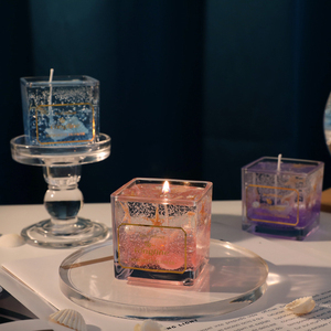 Trang chủ trang trí OEM vuông lọ thủy tinh cốc hương liệu sang trọng hương thơm đầy màu sắc thạch sáp đậu nành nến thơm khuếch tán Bộ quà tặng - Product Image 4