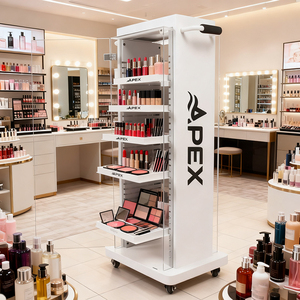 Custom Make up Display <b>Shelf</b> <b>Stand</b> 5 Layer Display Metal Locked Cosmetics Display Cabinet with Pusher and Door for Store - Product Image 5