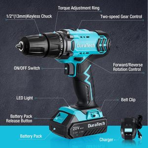 Trapano Elettrico Industriale DURATECH 20V Senza Fili, Set di Utensili per Trapano e Avvitatore per Miglioramenti Domestici - Product Image 6
