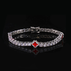 4mm Quatrefoil Moissanite Tennis <b>Bracelet</b> S925 Silver 18K Real Gold Plated Halo Set Hip Hop Custom Fine Jewelry B2B Wholesalers - Product Image 2