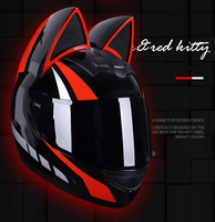 Casco de Motocicleta con Orejas de Gato para Hombre y Mujer, Casco de Cara Completa con Certificación Estándar DOT