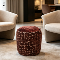 Pouf rond vintage en chenille polyester, repose-pieds rembourré, tabouret de luxe pour salon