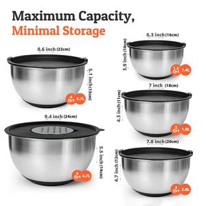 Nhà Máy Nhà Sản Xuất Salad Trộn Bát Với Vắt Thép Không Gỉ Trộn Bát Đặt Với Nắp - Product Image 3