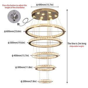 Lampadario a sospensione lungo <span class=keywords><strong>per</strong></span> scale, luci a sospensione in cristallo, lampadario rotondo <span class=keywords><strong>per</strong></span> scale - Product Image 4