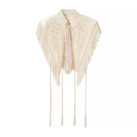 Beigefarbene Bluse mit Blumenmuster, Schnürung und Quasten, Lässige Modische Schal-Oberteile für Damen
