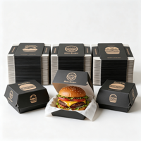 Boîte à hamburger personnalisée en gros avec logo, en carton blanc robuste, biodégradable, jetable, pour emballage de snacks et de burgers à emporter, restauration rapide