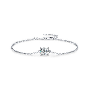 S925 Silver Chain <b>Bracelet</b> With Round Diamond Claw Setting Minimalist Everyday Wear Unisex Jewelry - Product Image 1