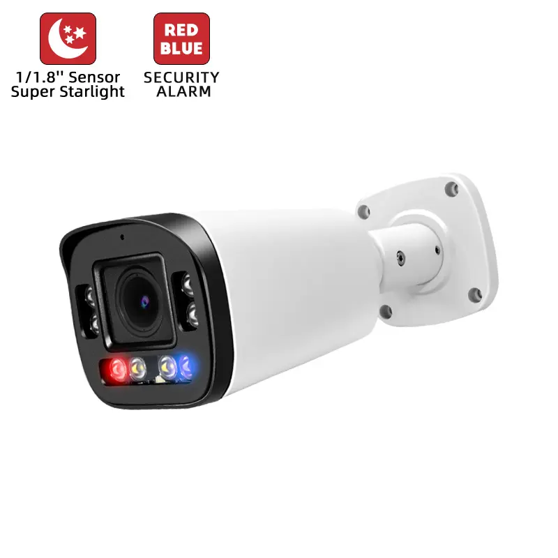 5MP 1/1.8'' Sensor Red-Blue Light Audio Alarm PoE IP Camera F1.0 Lens Super Starlight Outdoor Bullet Security Network Camera