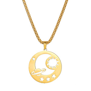 Sun <b>Moon</b> Planet Pendant <b>Necklace</b> Gold Plated Stainless Steel Geometric Design Fashion Jewelry Gift For Women - Product Image 5