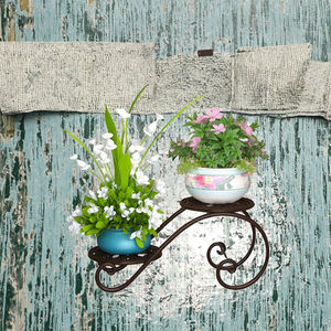 Support à fleurs moderne multifonctionnel de style européen en fer forgé léger, sur pied, pour intérieur/extérieur, capacité 2 - Product Image 3