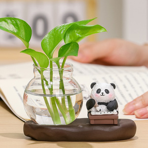 Cute Panda Hydroponic Ornament With <b>Glass</b> Vase For <b>Desk</b> Office Decor Resin Modern Design Single Piece Package - Product Image 3