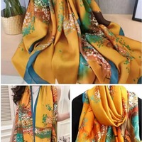 Selendang Panjang Brokat Bunga Gardenia Musim Panas untuk Muslimah, Selendang Dekoratif Serbaguna, Pelindung Sinar Matahari, Handuk Pantai, Grosir Langsung