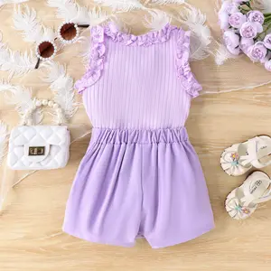 2024 New Fashion 2Pcs Girls Clothing Set Sleeveless Solid Ruffles Knitting Rib Vest Shirt + Plaid Skirt Outfit For Girls
