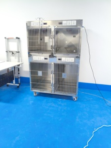 Cage <span class=keywords><strong>pour</strong></span> chien et <span class=keywords><strong>chat</strong></span> en acier inoxydable vétérinaire avec serrure et roulettes - Cage <span class=keywords><strong>pour</strong></span> animaux robuste, respirante et classique - Product Image 4