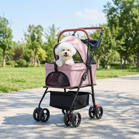 Poussette de luxe portable pour animaux de compagnie, pliable d'une seule main, avec cadre métallique, 4 roues, maille respirante et légère, pour la marche en extérieur (chat et chien)
