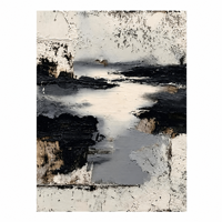 Peinture à l'huile abstraite de paysage marin sur toile de coton et lin, 80x100cm, non tendue, noir et gris, art mural pour galerie et décoration intérieure