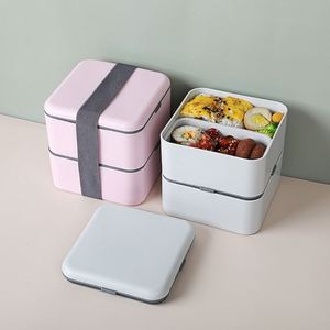 Food-Grade Plastic Double Layer <b>Lunch</b> <b>Microwavable</b> <b>Box</b> With Printing - Product Image 3
