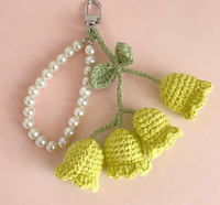 Porte-clés au crochet avec perles, pendentifs fleur d'orchidée et clochette, joli pendentif au crochet pour voiture, sac à main, cartable, porte-clés