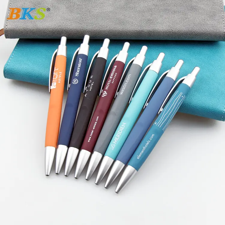 BKS wholesale School plastic rubber coated click cheap hotel Promotional Pen Ball Point Pen with custom logo
