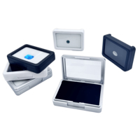 Boîte de présentation personnalisée pour pierres précieuses, avec couvercle transparent en plastique, cadre noir, blanc ou argenté, étui d'emballage pour diamants en vrac