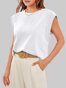 2025 nueva moda mujer camiseta sin mangas Color sólido Tops cuello redondo verano rayas estilo francés suelta camiseta - Product Image 6