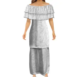 Personalizar el día de la madre blanco Domingo diseño polinesio Puletasi Samoa medio hombro Ptaha Kora mujeres 2 piezas conjuntos vestido