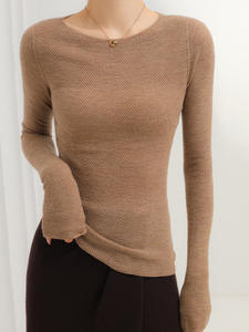 Factory direct seamless wool sweater slim fit women's round neck <b>layered</b> bottoming sweater - Product Image 4