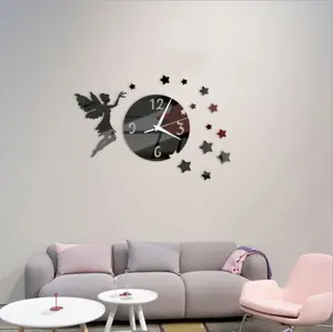 Jam dinding kombinasi DIY dan jarum, barang dekoratif cermin akrilik untuk ruang tamu