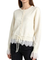 Pull en tricot ample à manches longues boutonné sur le devant pour femme, avec bordure en dentelle, collection automne/hiver