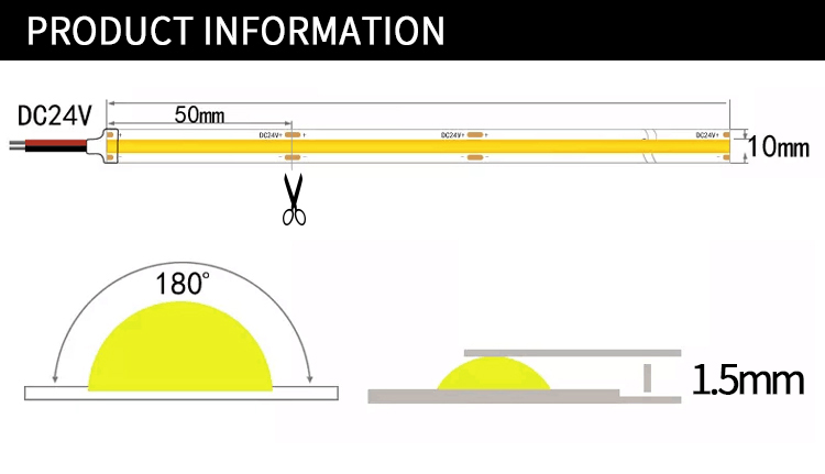 Dv24v 420leds/m 12w/m Orange Cob Led Strip Flexible COB LED Strip Light
