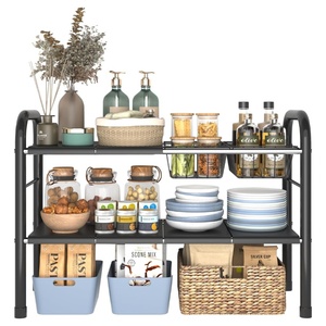 Organisateur extensible à 2 niveaux <span class=keywords><strong>sous</strong></span> l'évier avec 2 paniers et 6 panneaux, étagère de rangement multi-usages pour cuisine, salle de bain et placard - Product Image 5