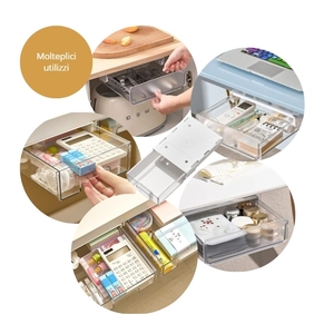 Set di 2 cassetti autoadesivi trasparenti estraibili sotto la scrivania, organizer salvaspazio per il desktop - Product Image 5