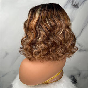 Vente en gros 10-14 pouces Blonde Highlight Bob perruques coiffures courtes cheveux humains brésiliens pour les femmes avec dentelle transparente - Product Image 2
