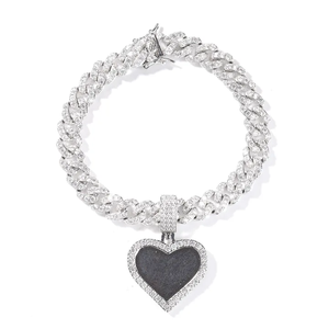 9mm 쿠바 체인 사진 팔찌 쥬얼리 힙합 아이스 펑크 메모리 미니 하트 펜던트 - Product Image 4