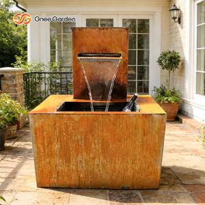 Fontaine cascade rectangulaire en acier Corten Gnee Garden, ornement de jardin extérieur, finition naturelle, style moderne, autoportante - Product Image 4