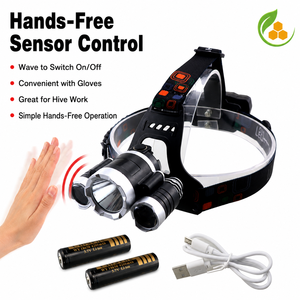 Lampe frontale LED à trois faisceaux inductifs à lumière rouge pour apiculture, mains libres, contrôle par geste, sans perturber les abeilles pour la vérification nocturne des ruches - Product Image 2