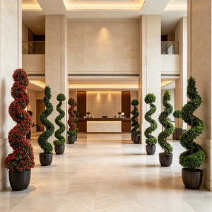 Arbre artificiel en spirale en pot, cyprès rose rouge, buis en spirale, plante artificielle torsadée pour l'aménagement paysager d'hôtels et les terrasses - Product Image 1