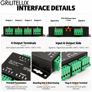 SP901E ตัวทวนสัญญาณ LED แบบกำหนดแอดเดรสได้ DC5-24V 8CH ข้อมูลเดี่ยว 4CH ข้อมูลคู่ ใช้งานร่วมกับแถบไฟ LED WS2813 WS2815 - Product Image 3