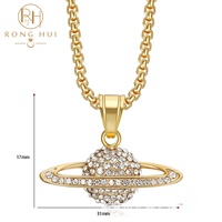 Collar con Colgante de Planeta del Universo con Incrustaciones de Diamantes para Hombre, Estilo Hip Hop, Chapado en Oro de 18K, Acero Inoxidable, Joyería de Moda, Regalo