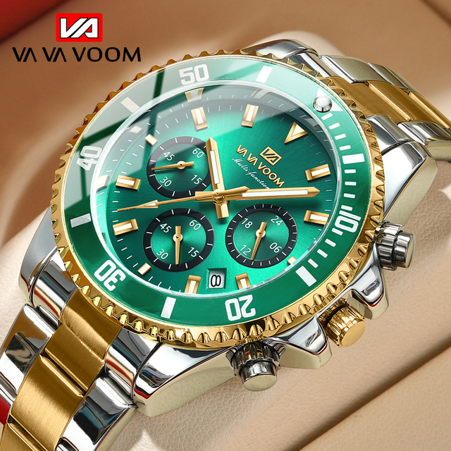 VA VA VOOM Factory New Design Wholesale Stainless Steel Band Business Men Luminous Watches Quartz Chronograph Wrist Luxury Watch
